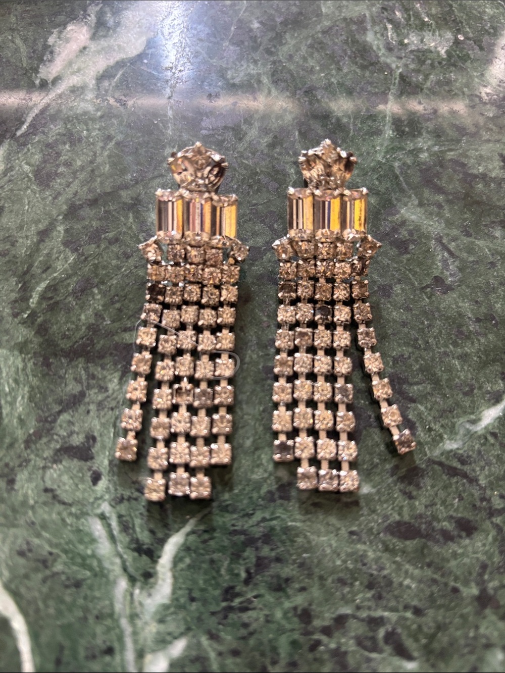 Crystal Tassel Drop Clip On Earrings - Silver Tone